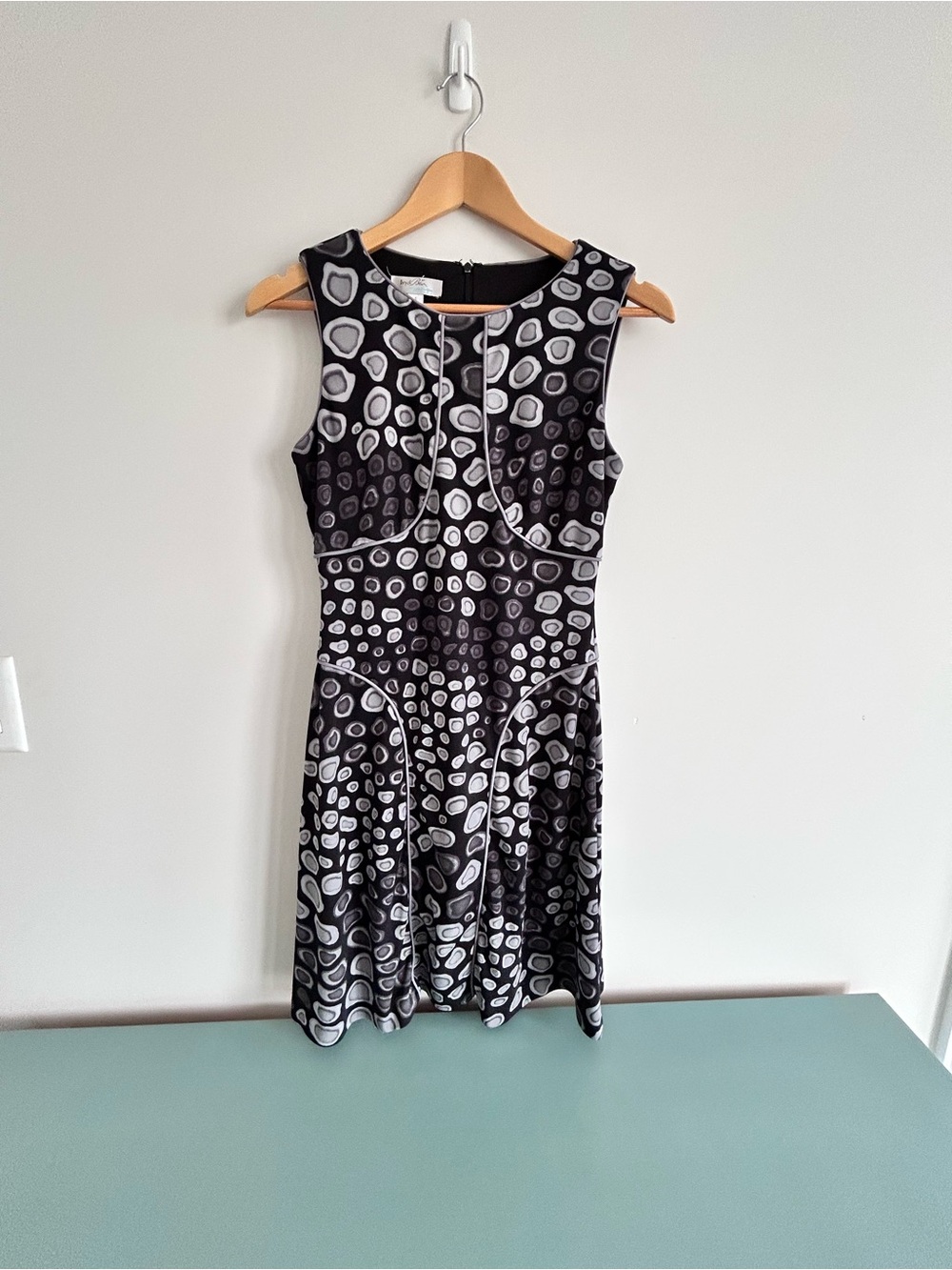 Black and White Patterned Sleeveless Fit-and-Flare Dress